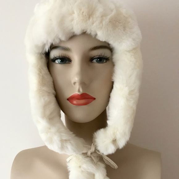 Ivory Genuite Rabbit Fur Hat Ushanka, Handmade Luxurious Winter Fashion main image 6